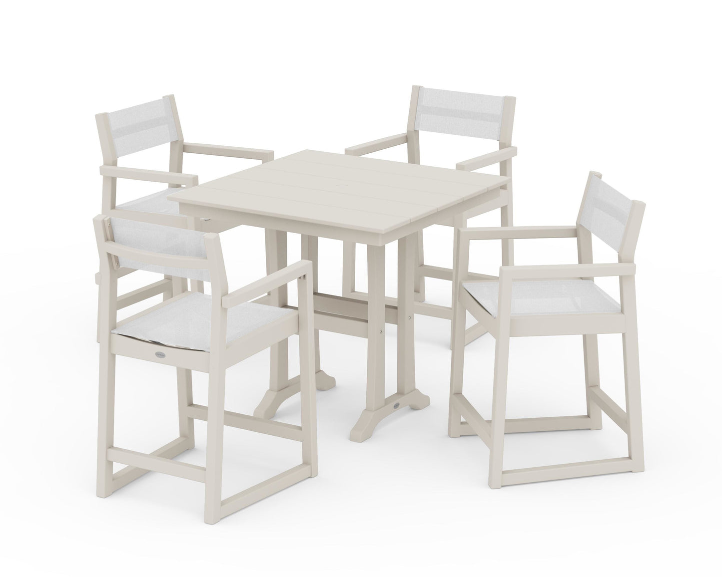 EDGE Sling Arm Chair 5-Piece Farmhouse Counter Set with Trestle Legs