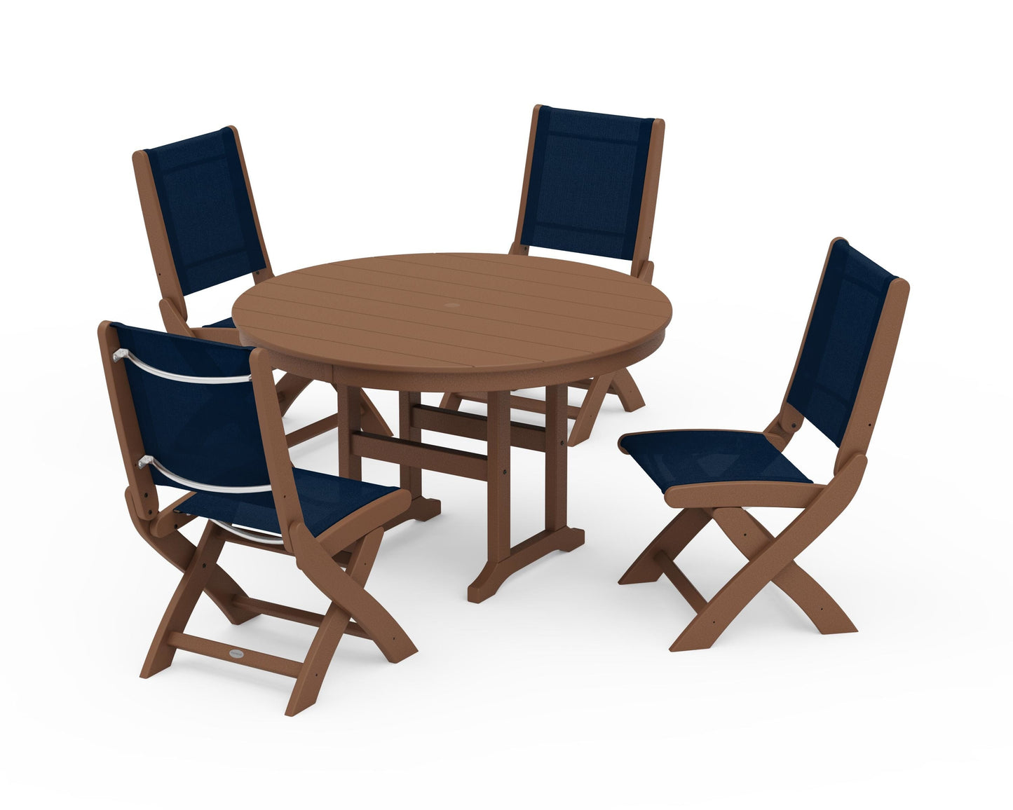 Coastal Folding Side Chair 5-Piece Round Dining Set