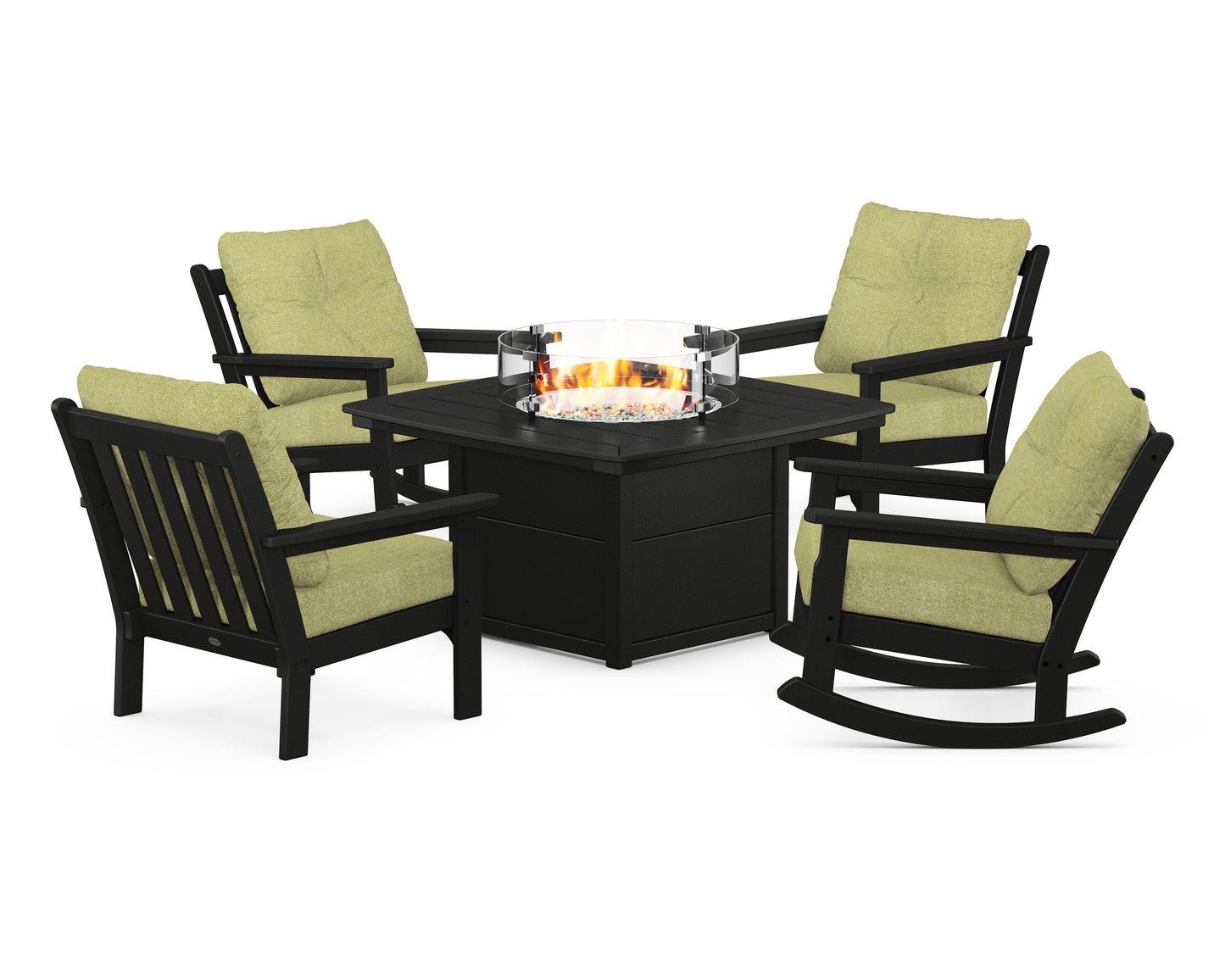 Vineyard 5-Piece Deep Seating Rocking Chair Conversation Set with Fire Pit Table