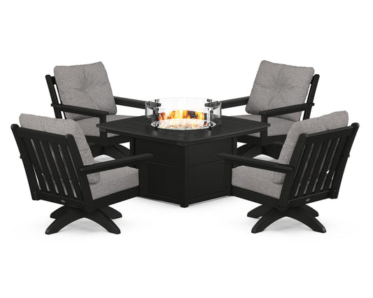 Vineyard 5-Piece Deep Seating Swivel Conversation Set with Fire Pit Table