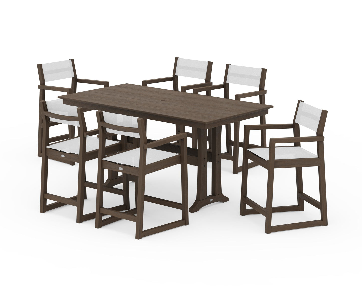 EDGE Sling Arm Chair 7-Piece Farmhouse Counter Set with Trestle Legs