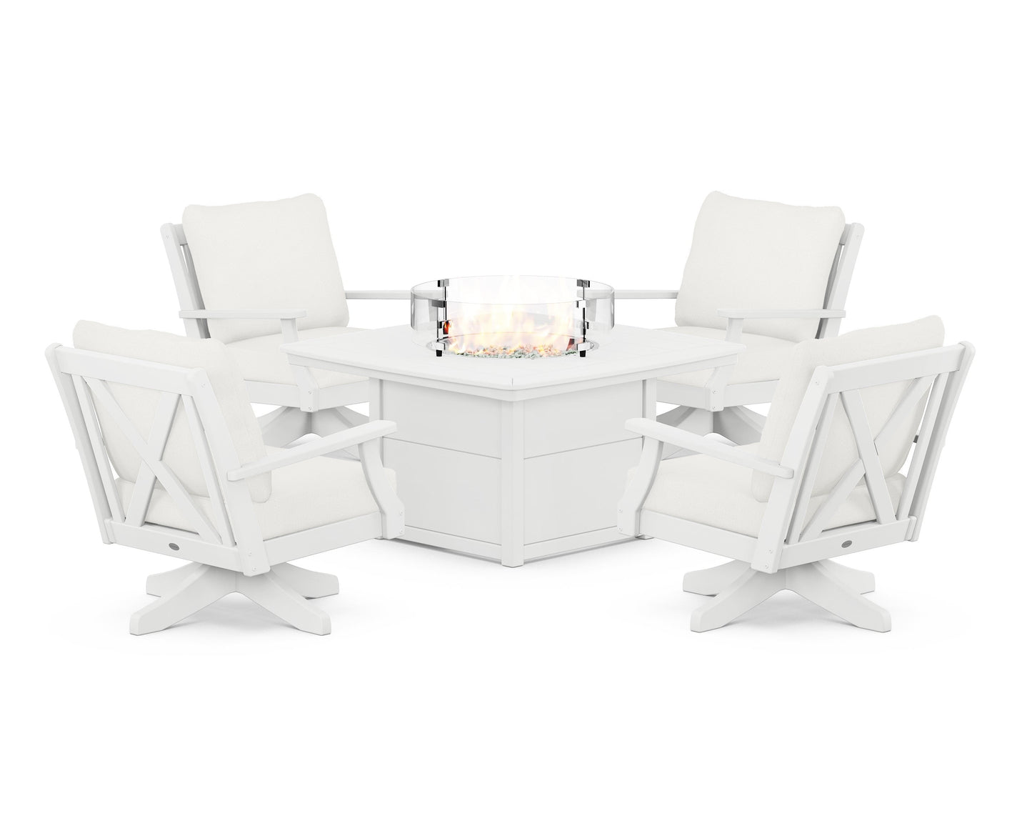 Braxton 5-Piece Deep Seating Swivel Conversation Set with Fire Pit Table