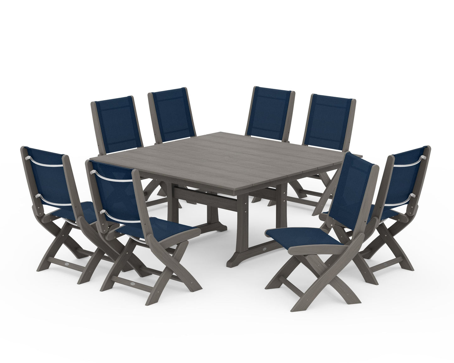 Coastal Folding Side Chair 9-Piece Farmhouse Dining Set