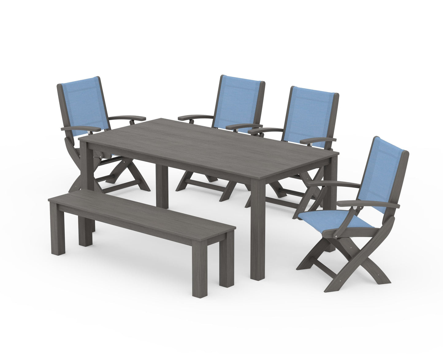 Coastal Folding Chair 6-Piece Parsons Dining Set with Bench