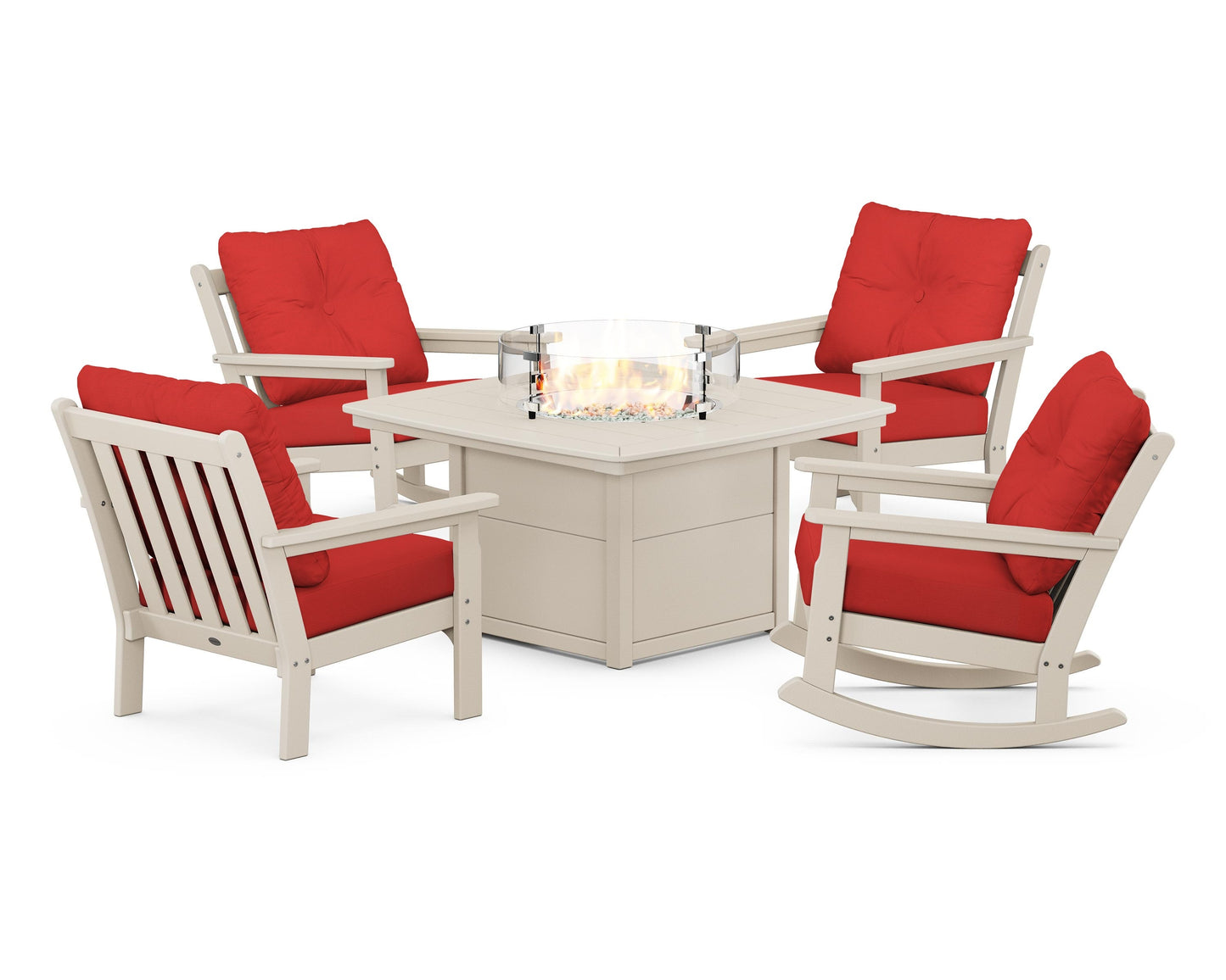 Vineyard 5-Piece Deep Seating Rocking Chair Conversation Set with Fire Pit Table