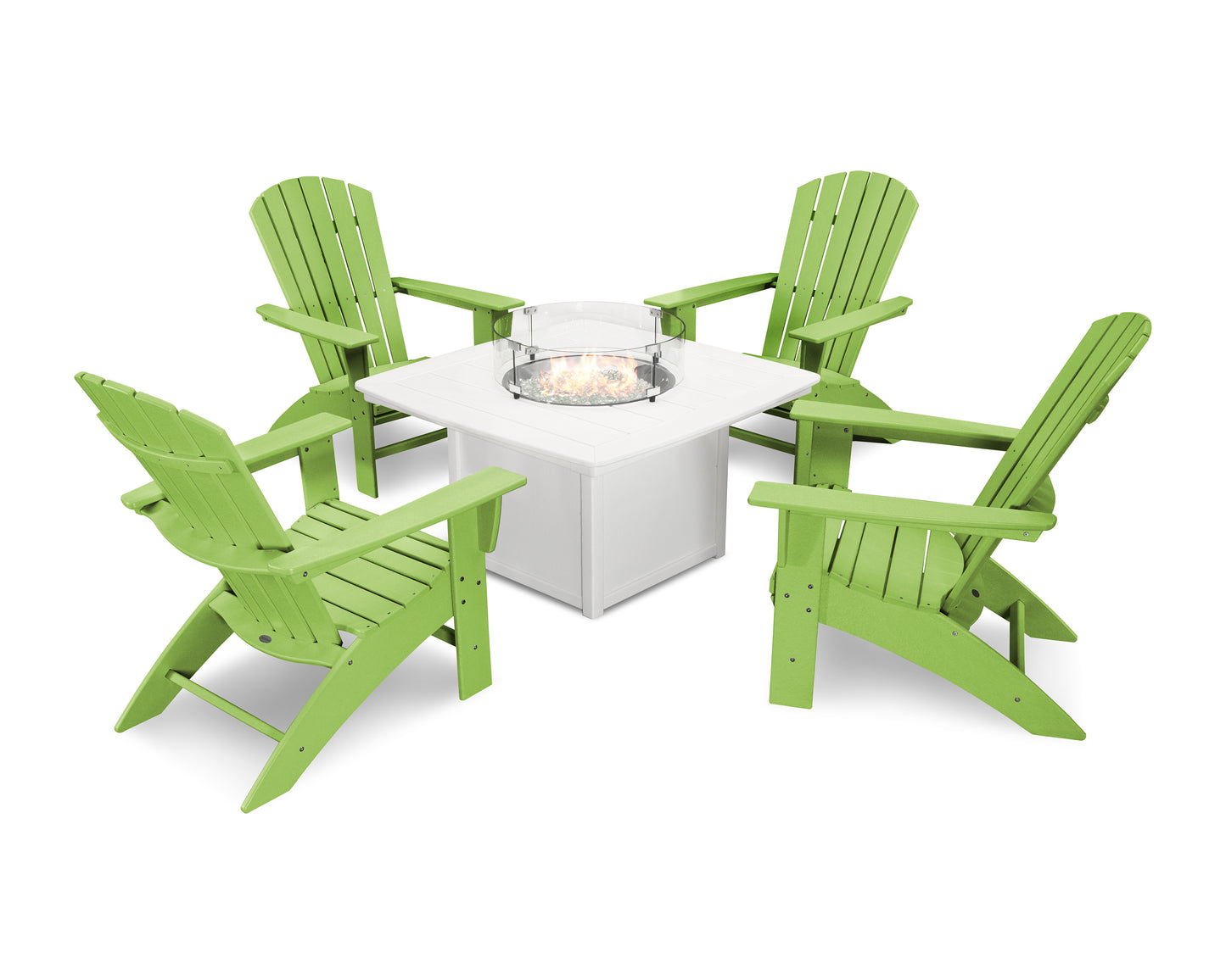 Nautical Curveback Adirondack 5-Piece Conversation Set with Fire Pit Table