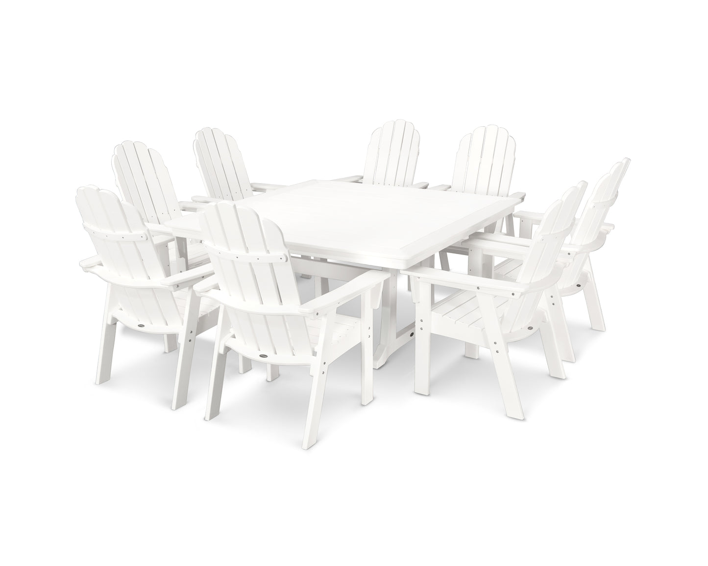 Vineyard Curveback Adirondack 9-Piece Nautical Trestle Dining Set