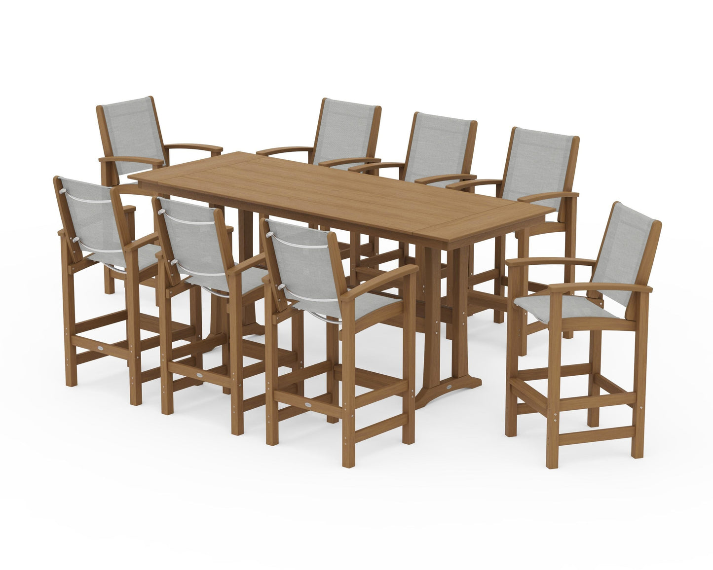 Coastal 9-Piece Farmhouse Bar Set with Trestle Legs