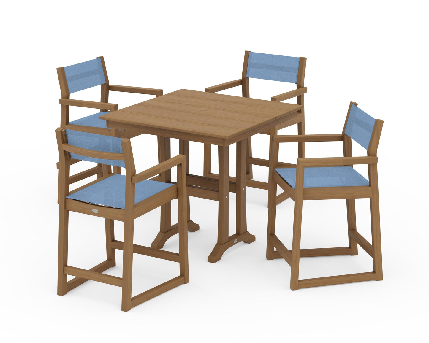 EDGE Sling Arm Chair 5-Piece Farmhouse Counter Set with Trestle Legs