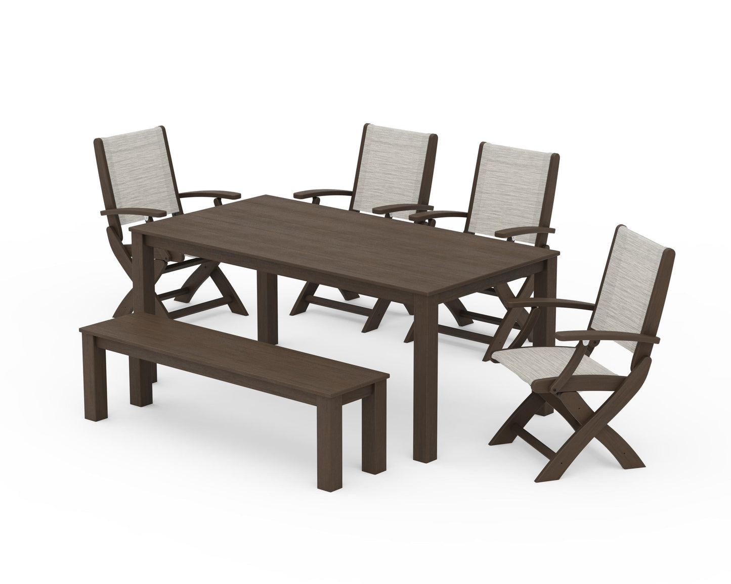 Coastal Folding Chair 6-Piece Parsons Dining Set with Bench