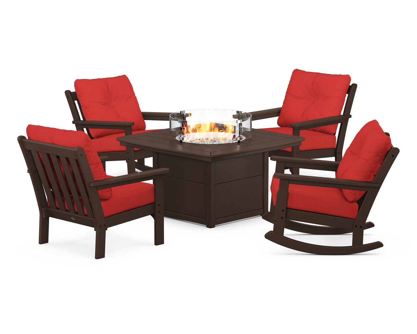 Vineyard 5-Piece Deep Seating Rocking Chair Conversation Set with Fire Pit Table
