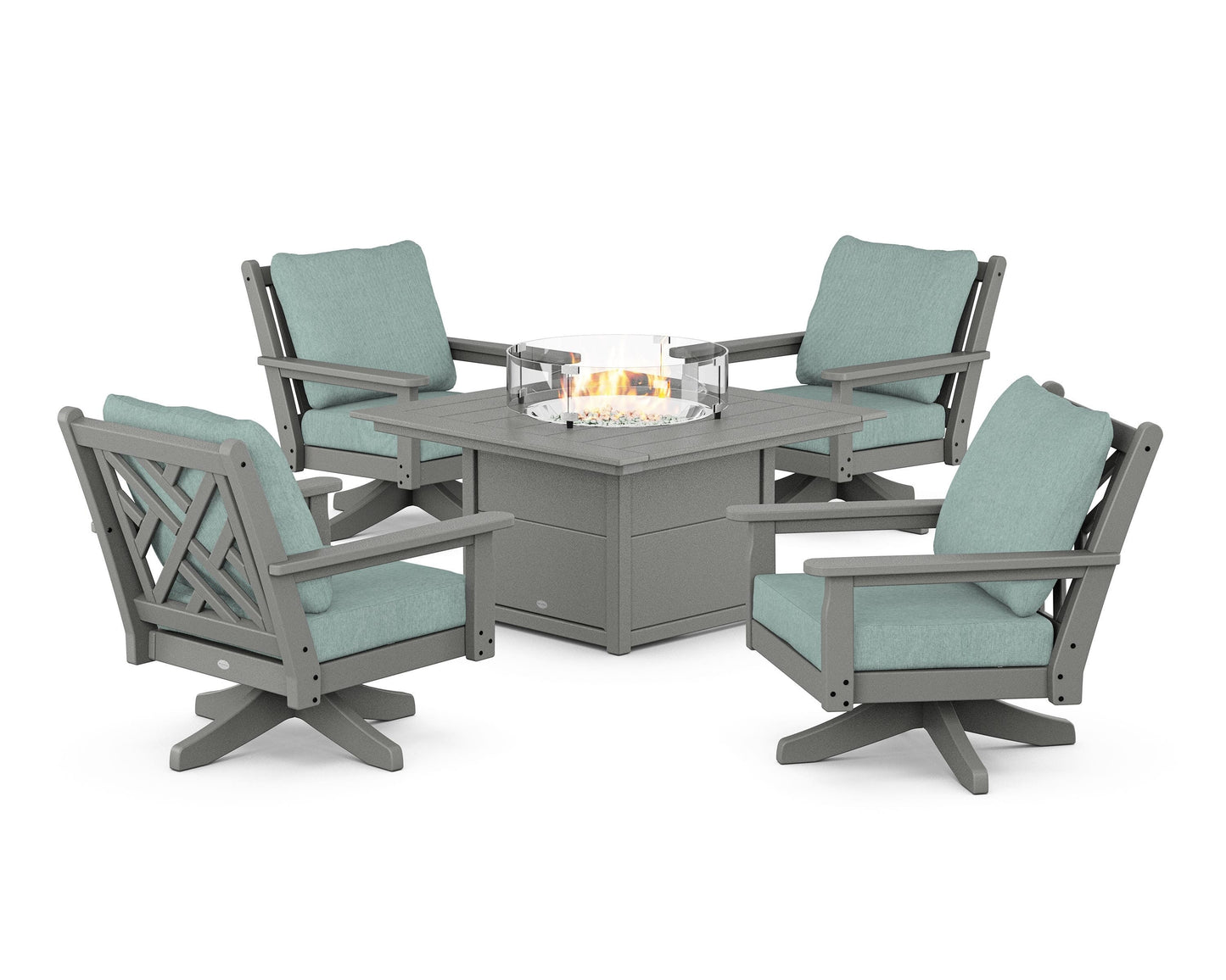 Chippendale 5-Piece Deep Seating Swivel Conversation Set with Fire Pit Table