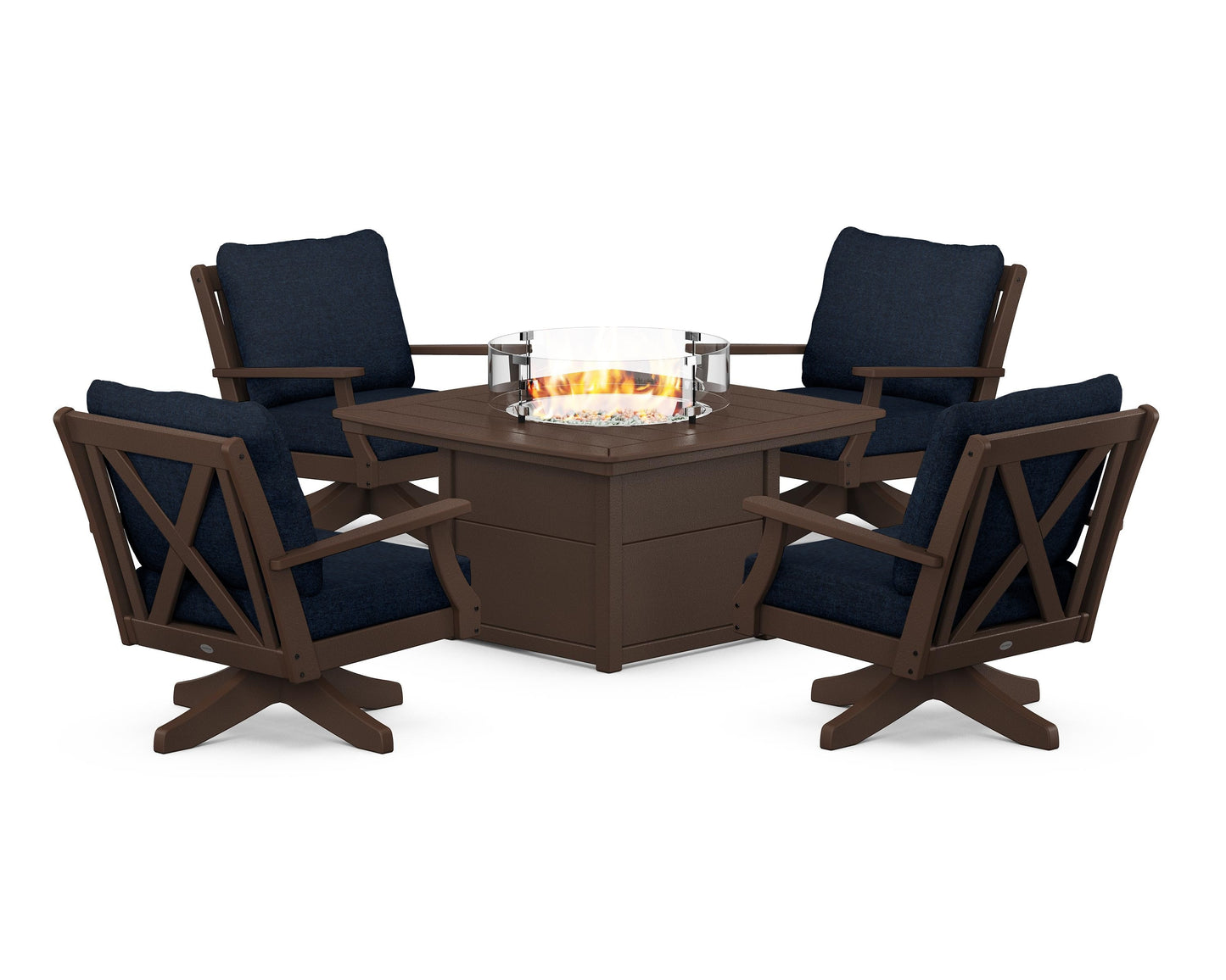 Braxton 5-Piece Deep Seating Swivel Conversation Set with Fire Pit Table
