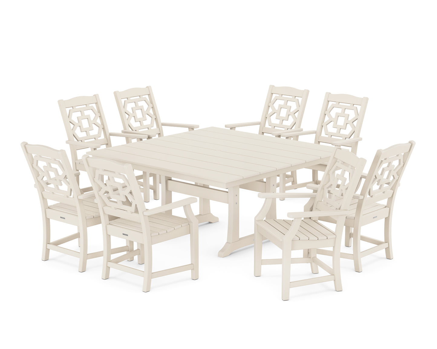 Chinoiserie 9-Piece Square Farmhouse Dining Set with Trestle Legs