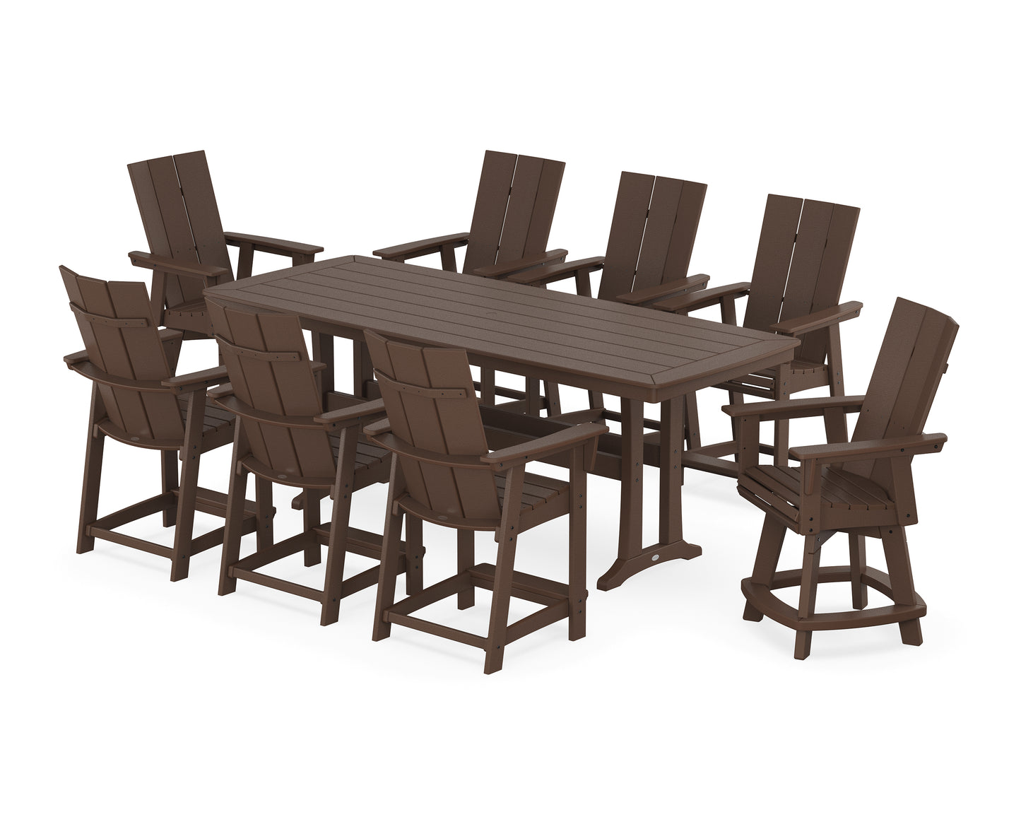 Modern Curveback Adirondack Swivel 9-Piece Counter Set with Trestle Legs