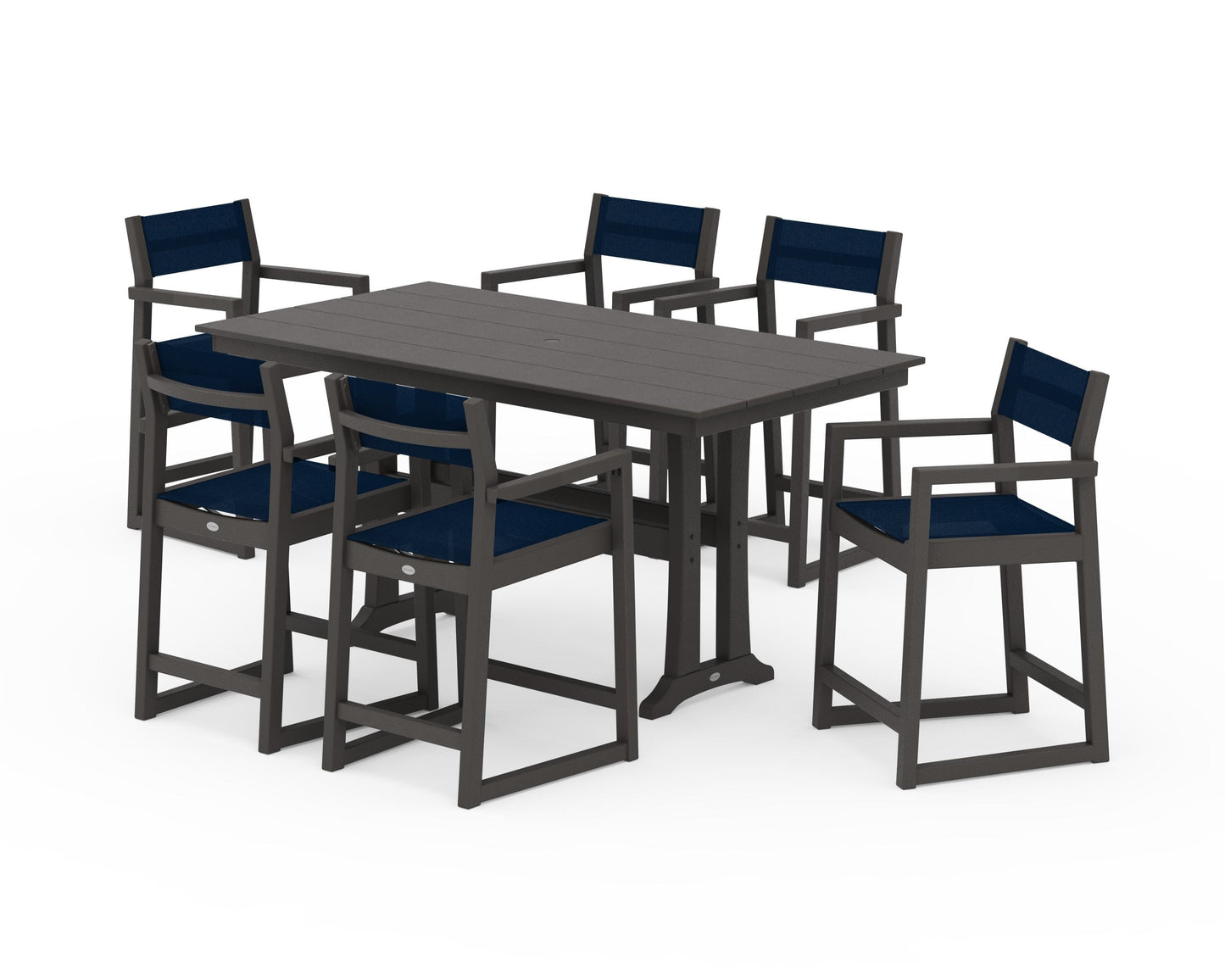 EDGE Sling Arm Chair 7-Piece Farmhouse Counter Set with Trestle Legs