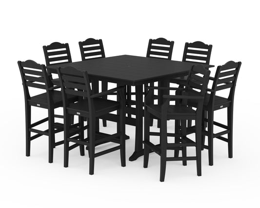 Savannah 9-Piece Square Farmhouse Bar Set with Trestle Legs