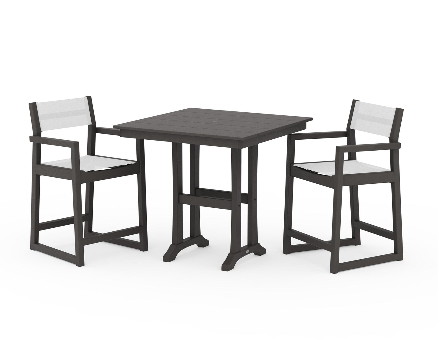 EDGE Sling Arm Chair 3-Piece Farmhouse Counter Set with Trestle Legs