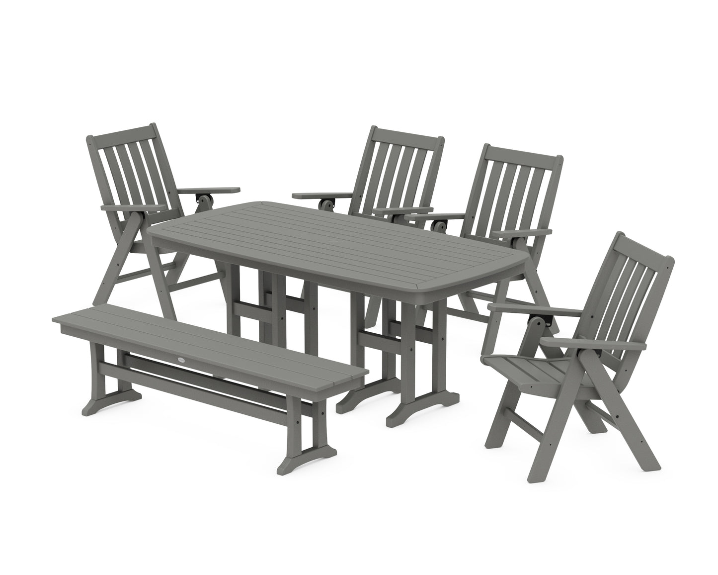 Vineyard Folding Chair 6-Piece Dining Set with Bench