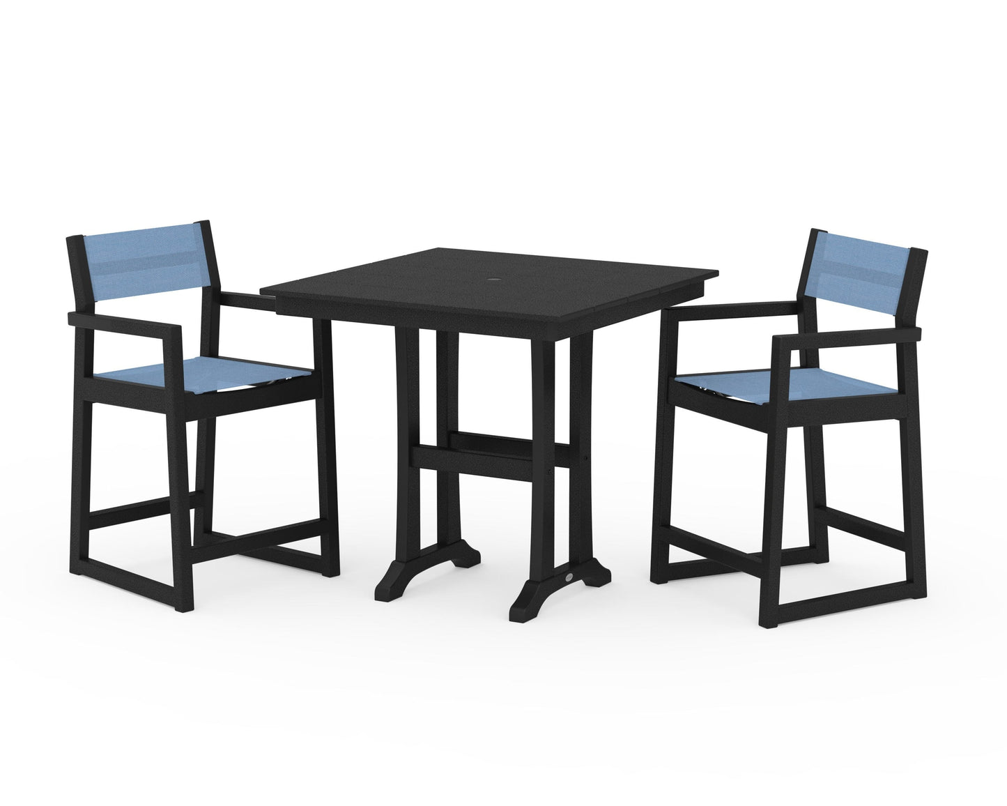 EDGE Sling Arm Chair 3-Piece Farmhouse Counter Set with Trestle Legs