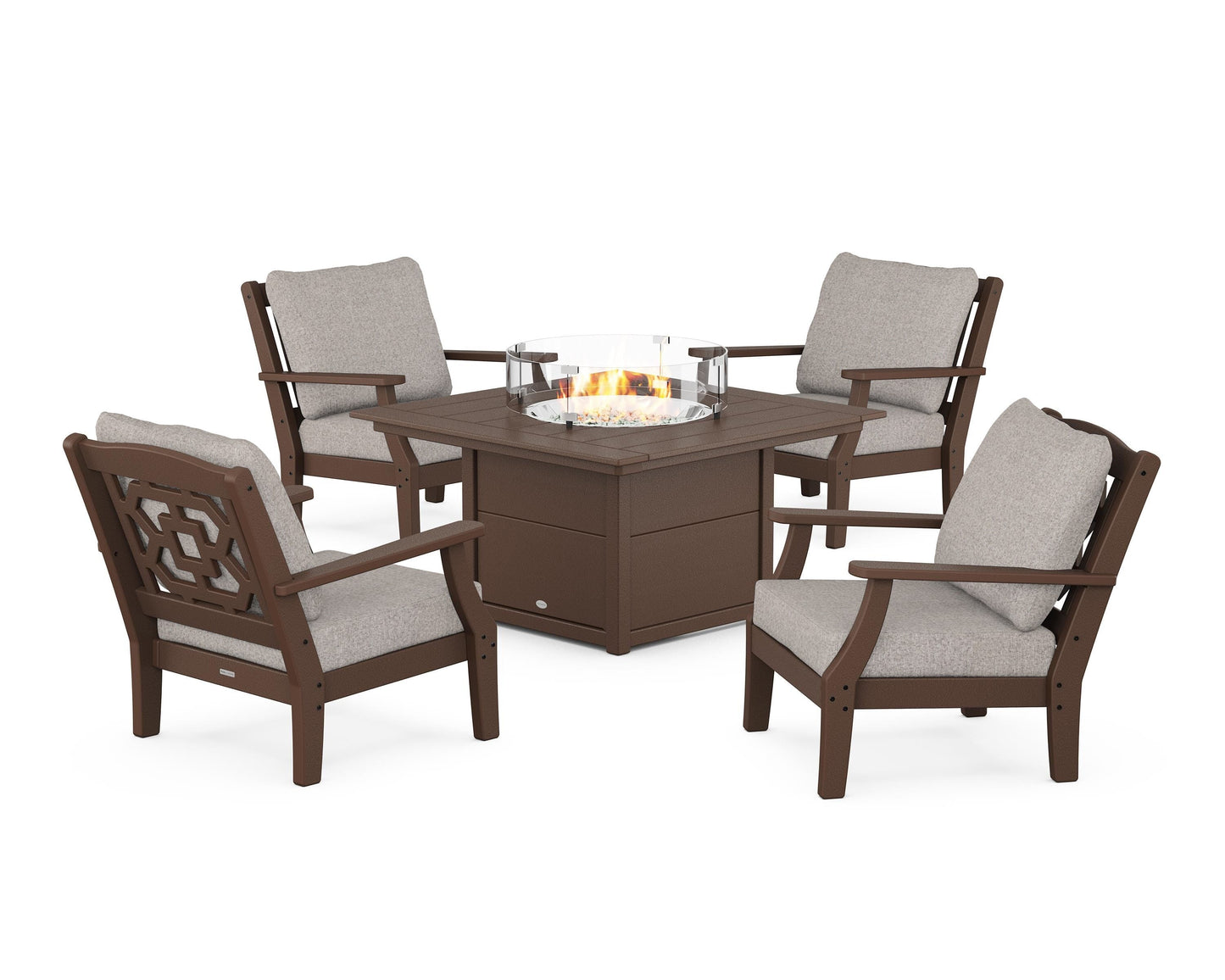 Chinoiserie 5-Piece Deep Seating Set with Fire Pit Table