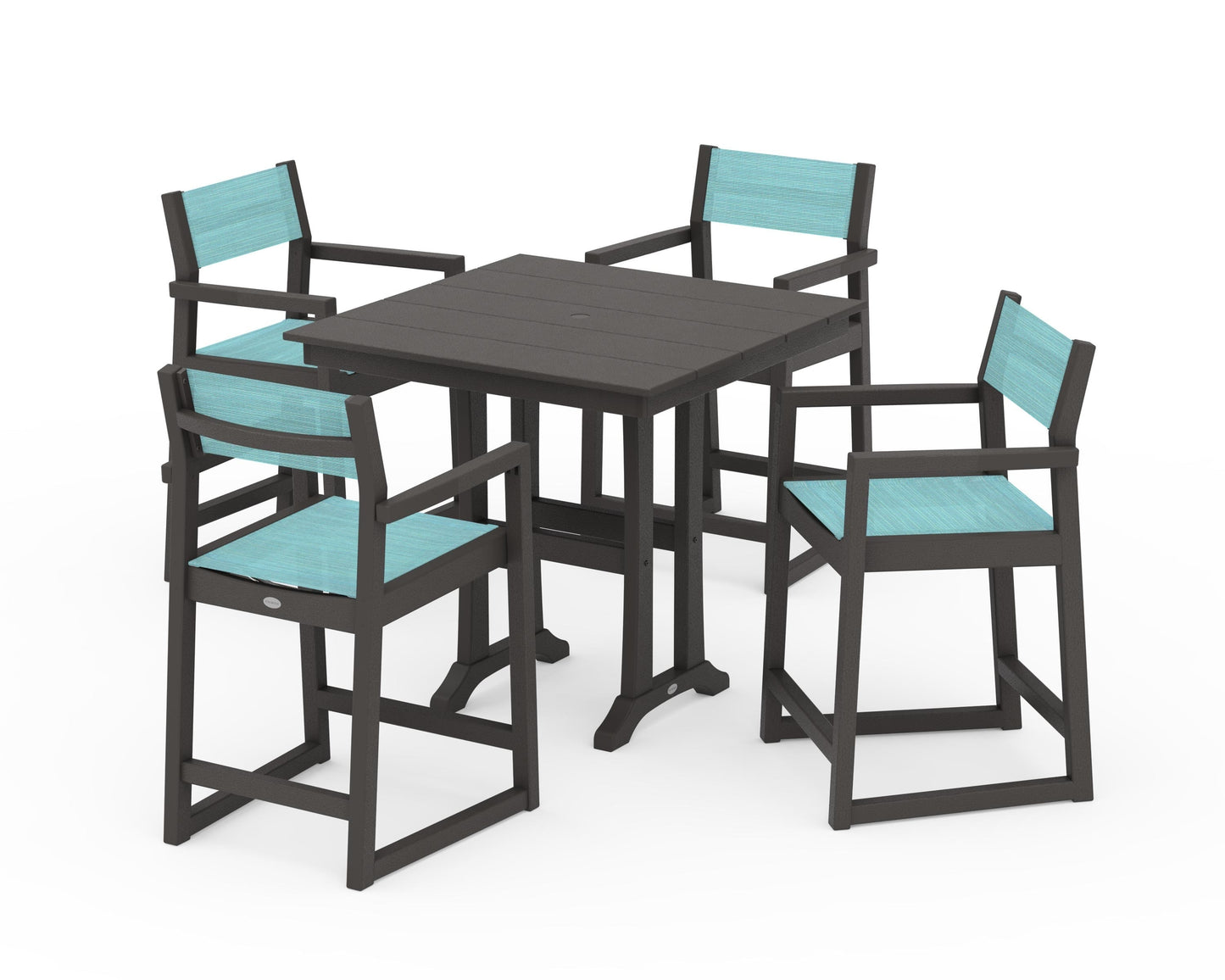 EDGE Sling Arm Chair 5-Piece Farmhouse Counter Set with Trestle Legs