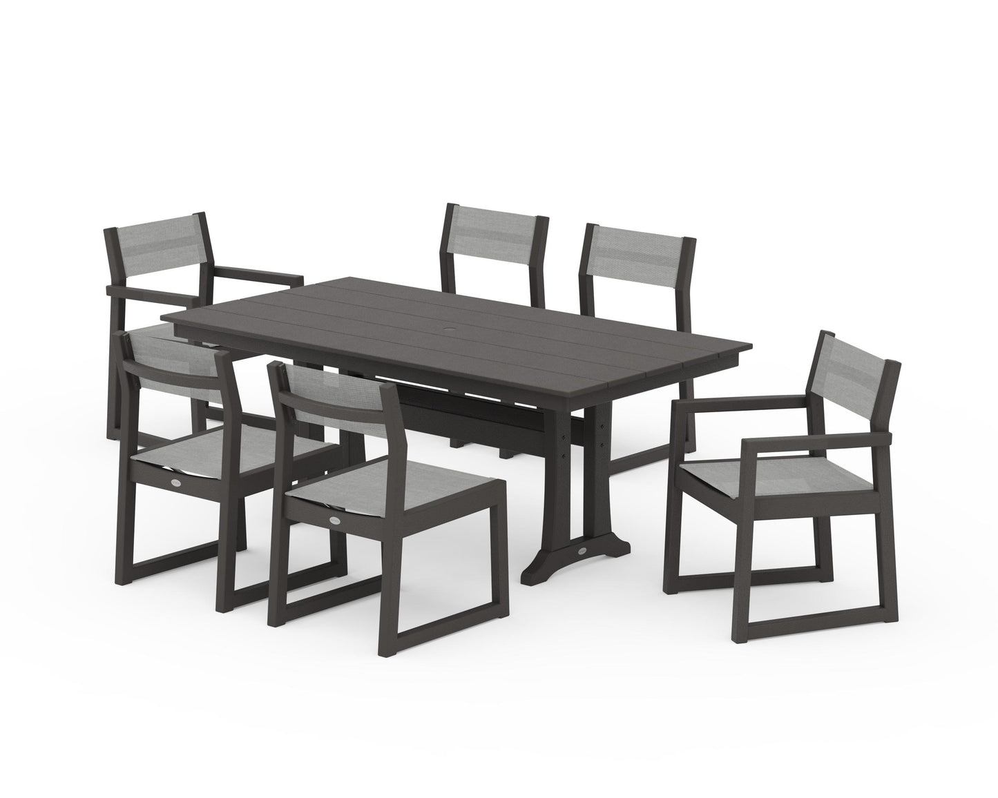 EDGE Sling 7-Piece Farmhouse Trestle Dining Set