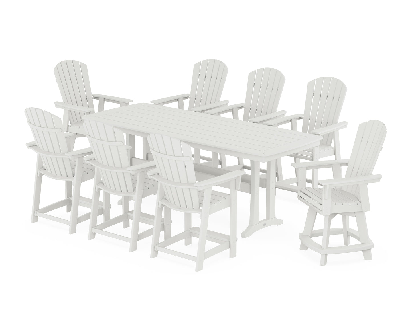 Nautical Curveback Adirondack Swivel 9-Piece Counter Set with Trestle Legs