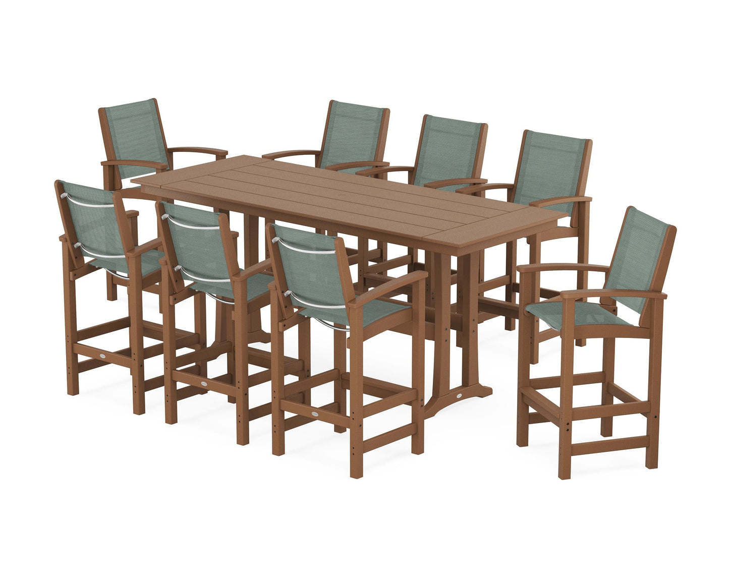 Coastal 9-Piece Farmhouse Bar Set with Trestle Legs