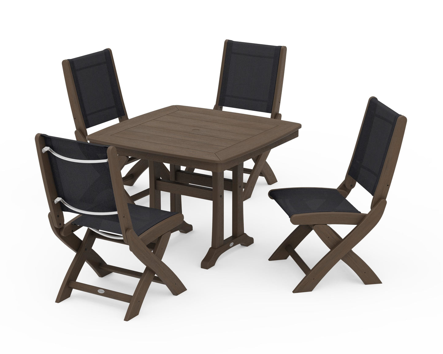 Coastal Folding Side Chair 5-Piece Dining Set with Trestle Legs