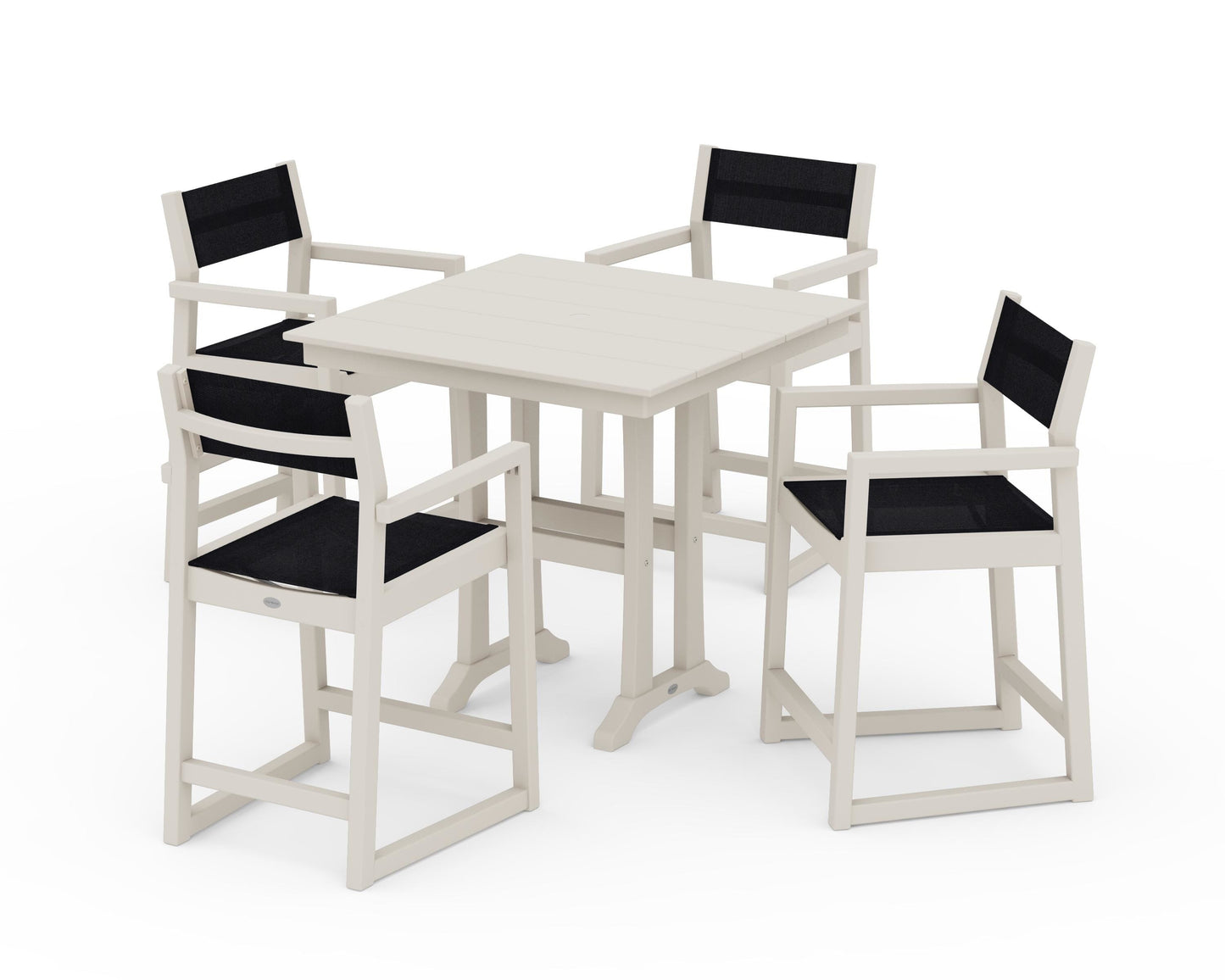 EDGE Sling Arm Chair 5-Piece Farmhouse Counter Set with Trestle Legs