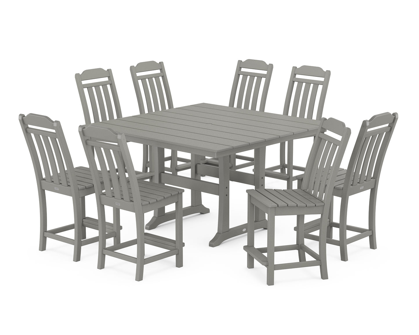 Cottage 9-Piece Square Farmhouse Side Chair Counter Set with Trestle Legs