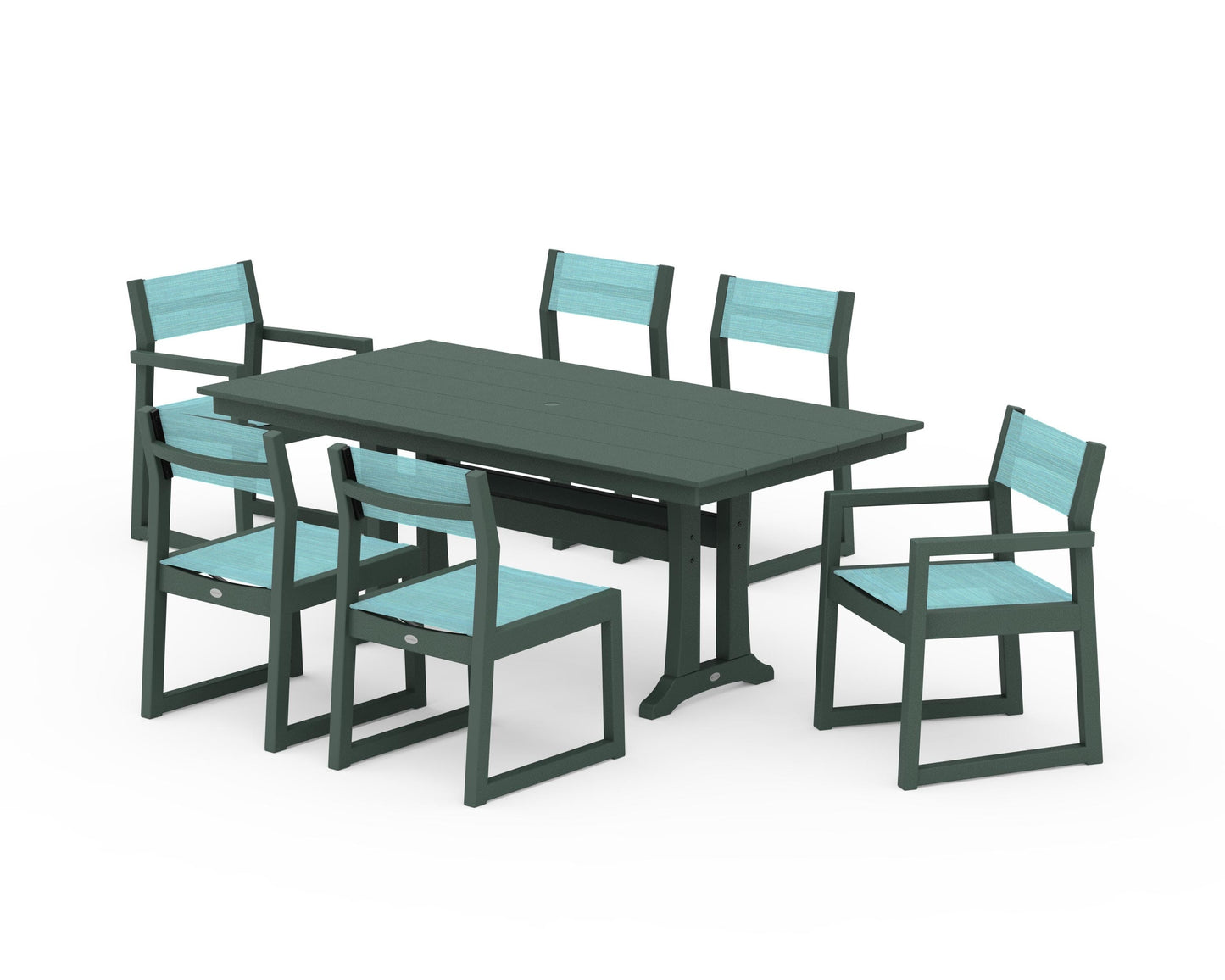 EDGE Sling 7-Piece Farmhouse Trestle Dining Set
