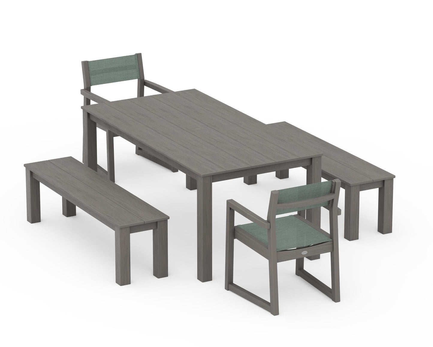 EDGE Sling Arm Chair 5-Piece Parsons Dining Set with Benches