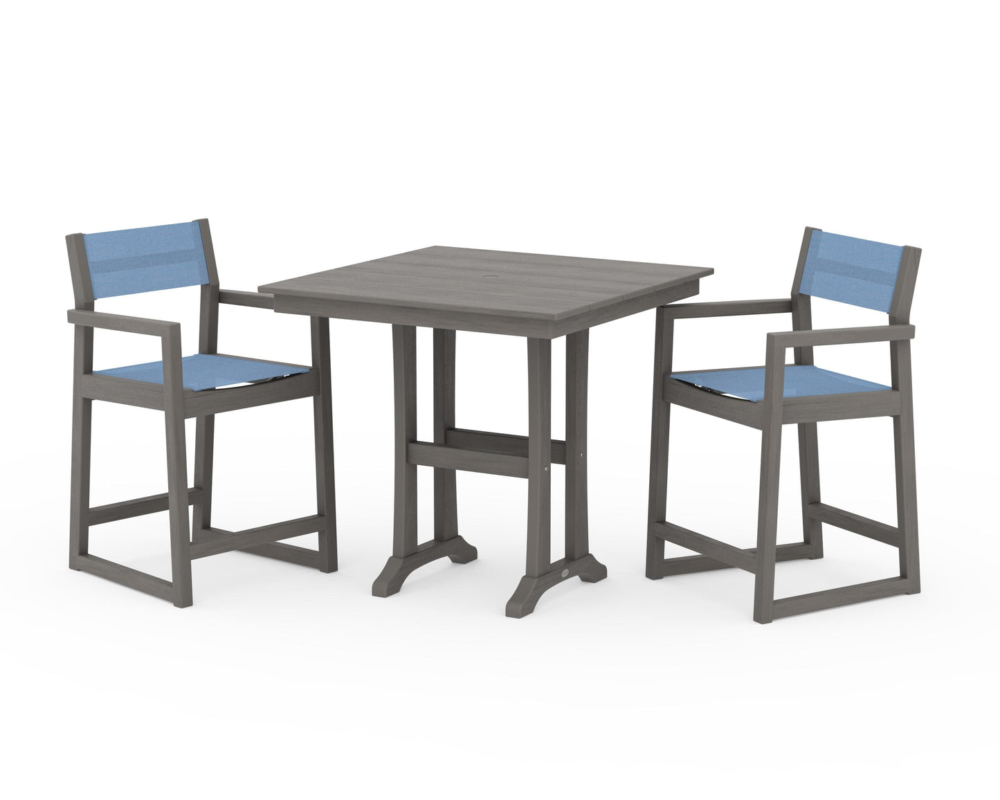 EDGE Sling Arm Chair 3-Piece Farmhouse Counter Set with Trestle Legs