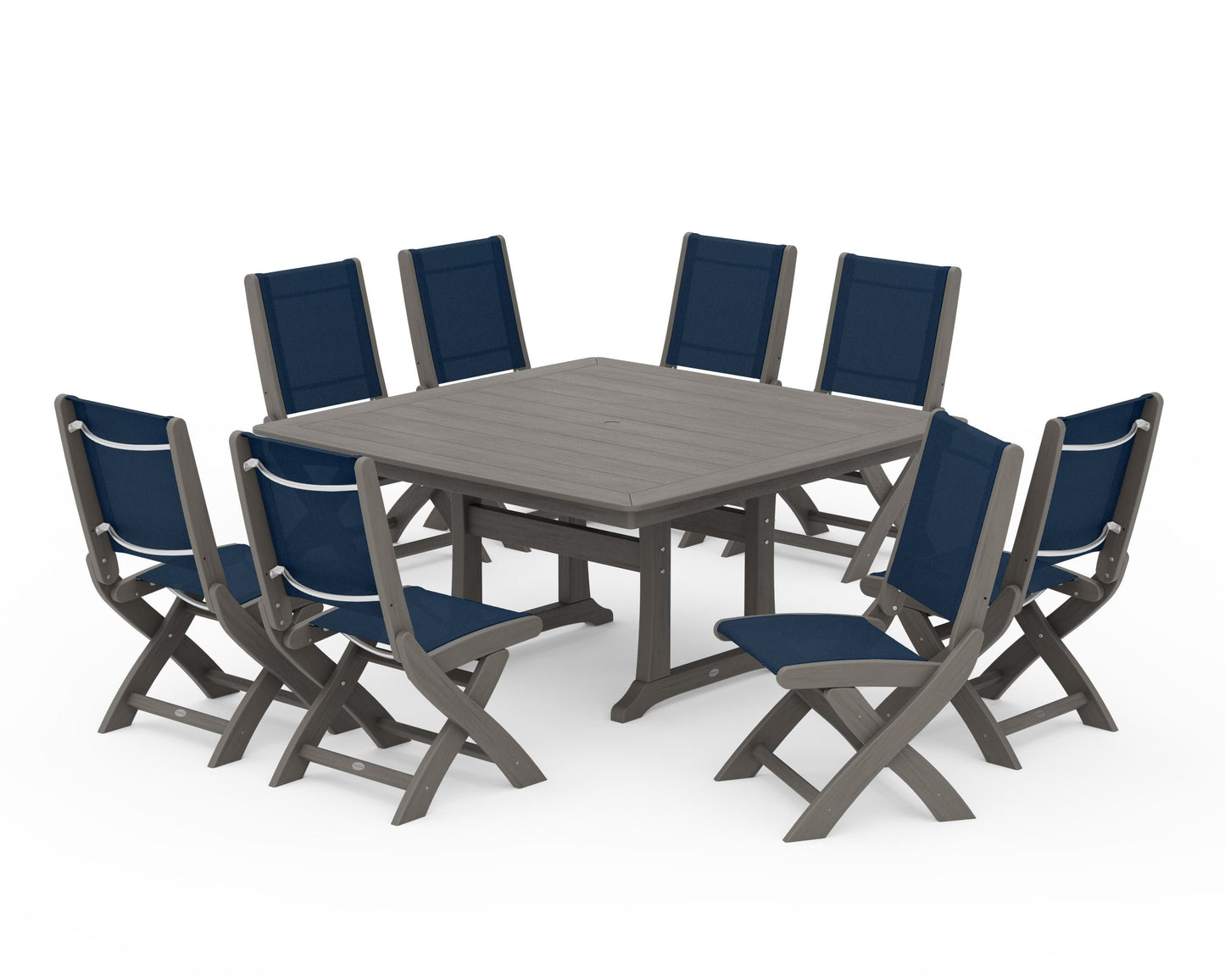 Coastal Folding Side Chair 9-Piece Dining Set with Trestle Legs