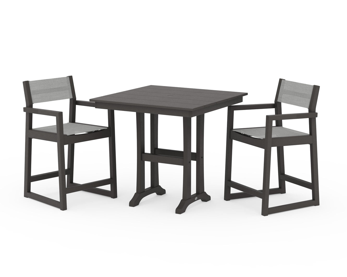 EDGE Sling Arm Chair 3-Piece Farmhouse Counter Set with Trestle Legs