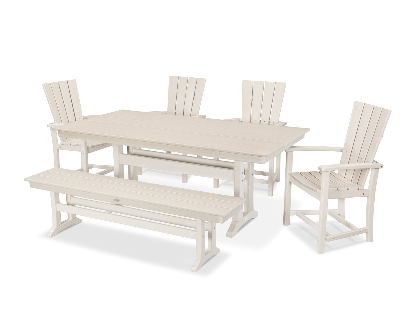 Quattro 6-Piece Farmhouse Dining Set with Trestle Legs and Bench