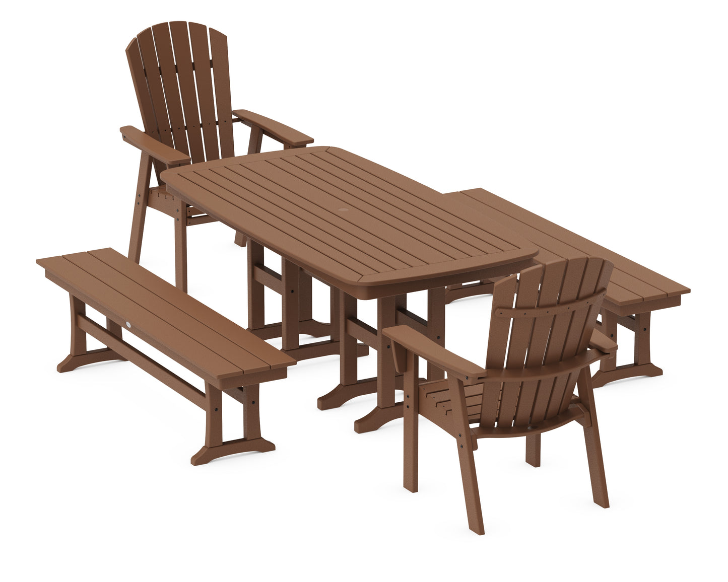 Nautical Curveback Adirondack 5-Piece Dining Set with Benches
