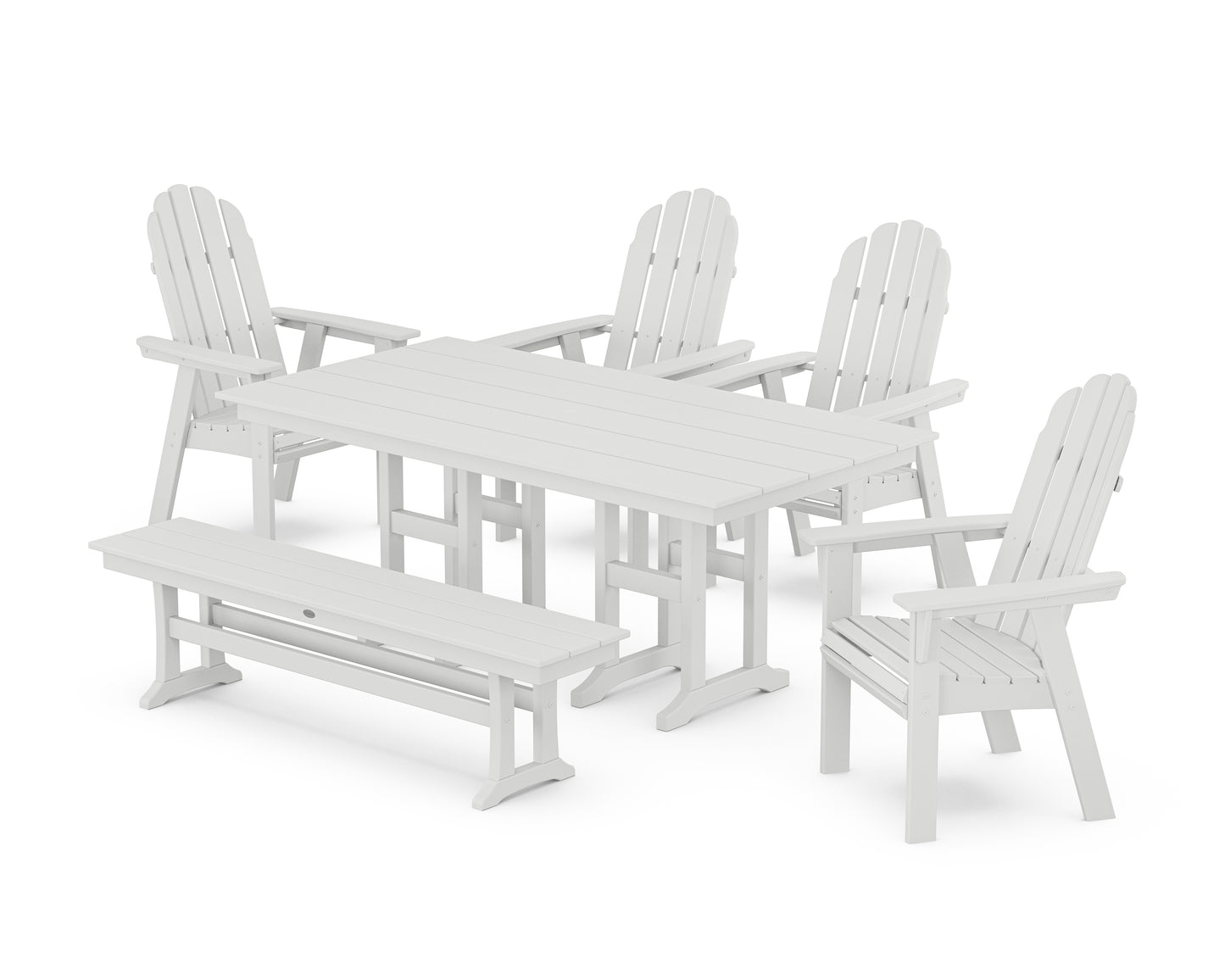 Vineyard Curveback Adirondack Chair 6-Piece Farmhouse Dining Set with Bench