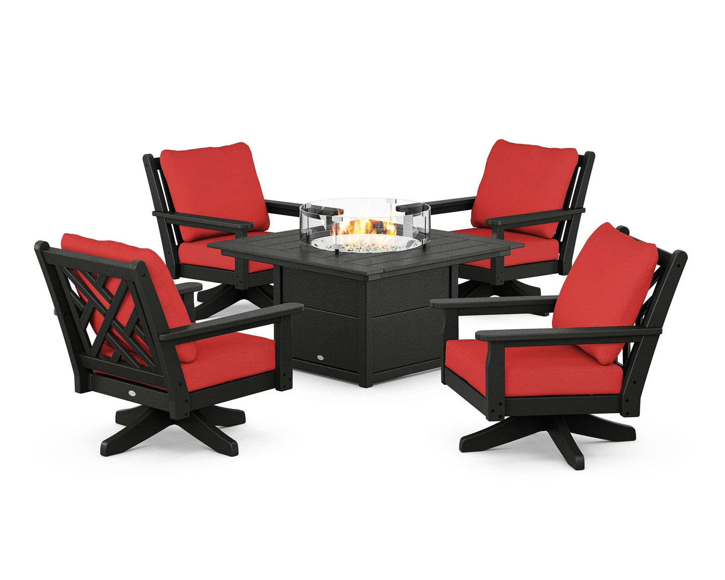 Chippendale 5-Piece Deep Seating Swivel Conversation Set with Fire Pit Table