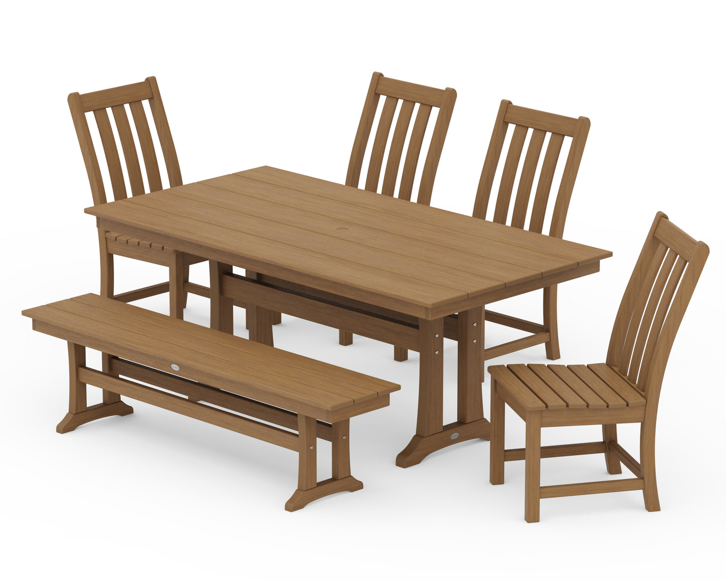 Vineyard Side Chair 6-Piece Farmhouse Dining Set with Trestle Legs and Bench