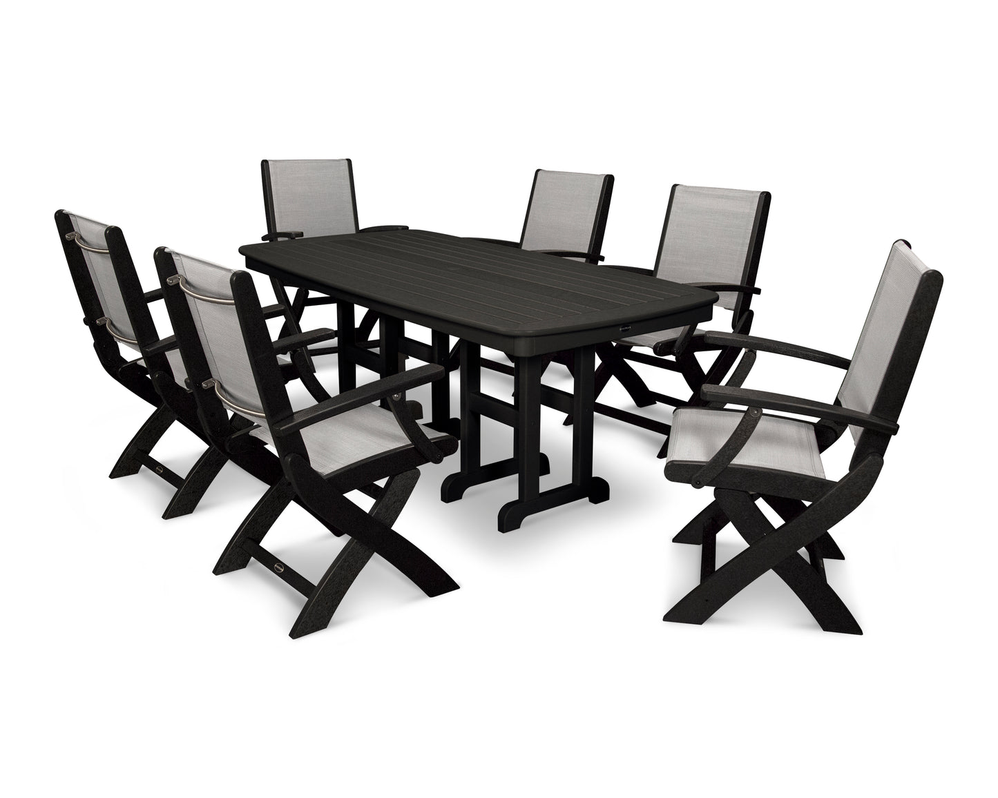 Coastal Folding Arm Chair 7-Piece Dining Set