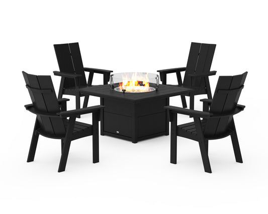 Modern 4-Piece Curveback Upright Adirondack Conversation Set with Fire Pit Table