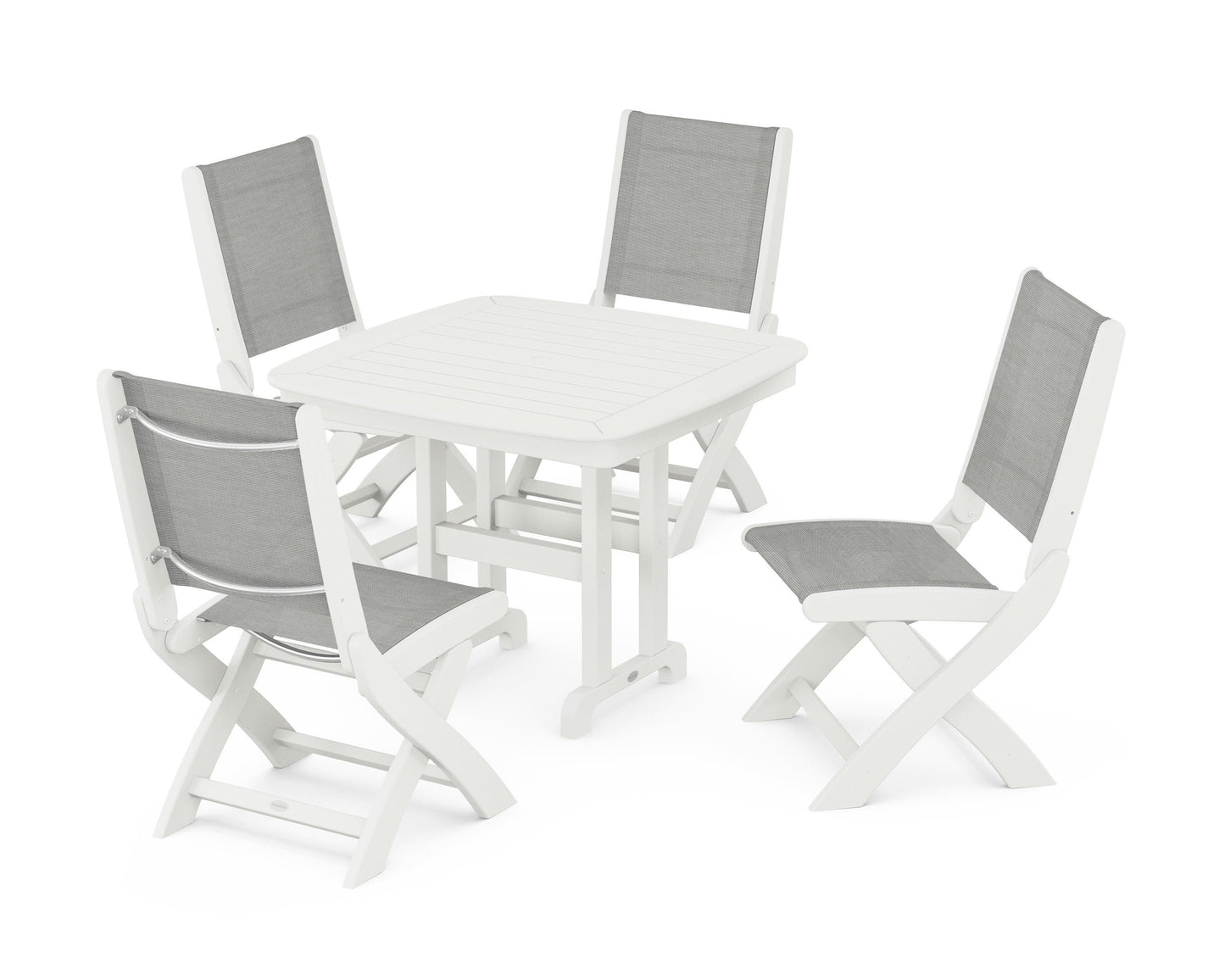 Coastal Folding Side Chair 5-Piece Dining Set