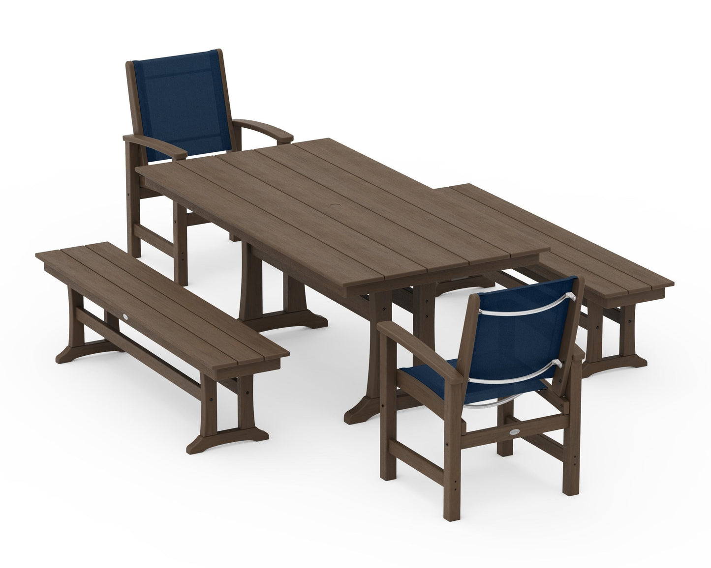 Coastal 5-Piece Farmhouse Dining Set with Trestle Legs and Benches