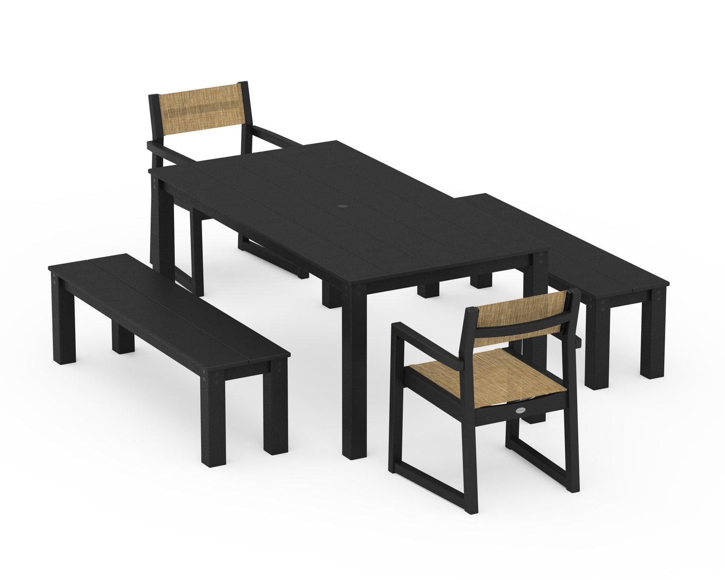 EDGE Sling Arm Chair 5-Piece Parsons Dining Set with Benches