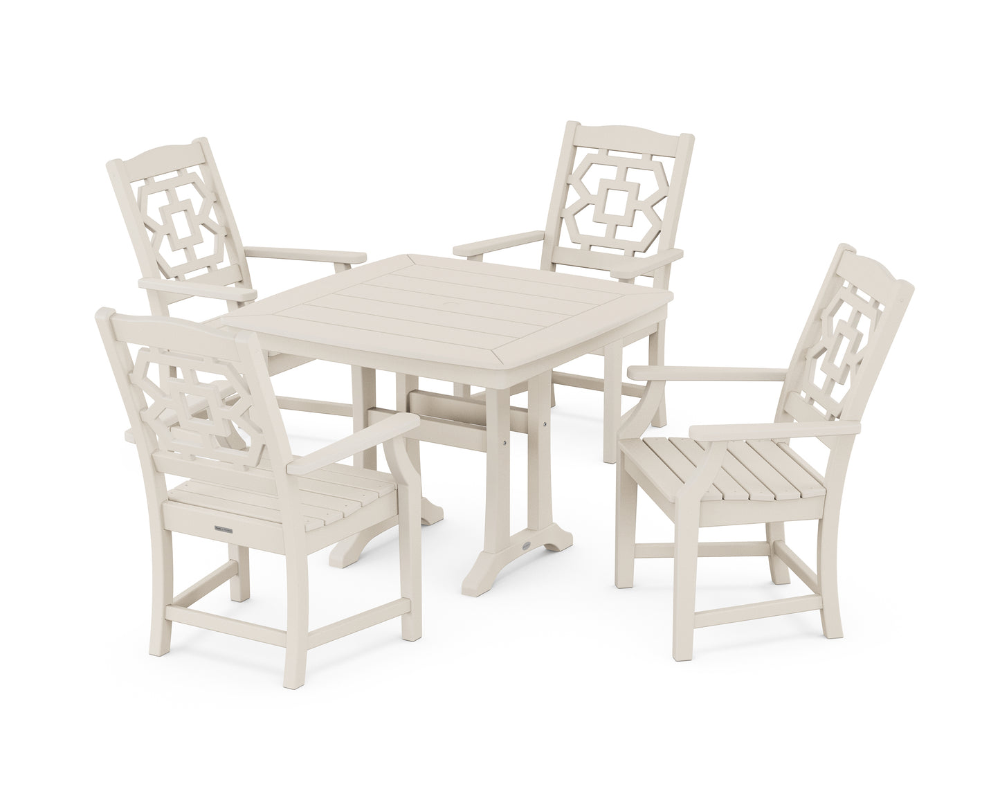 Chinoiserie 5-Piece Dining Set with Trestle Legs