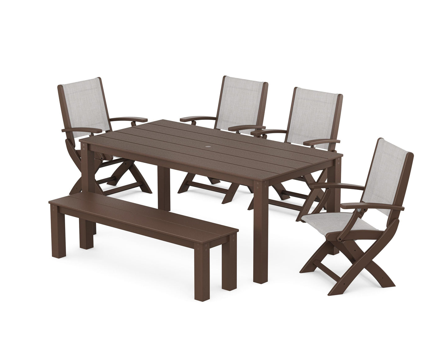 Coastal Folding Chair 6-Piece Parsons Dining Set with Bench