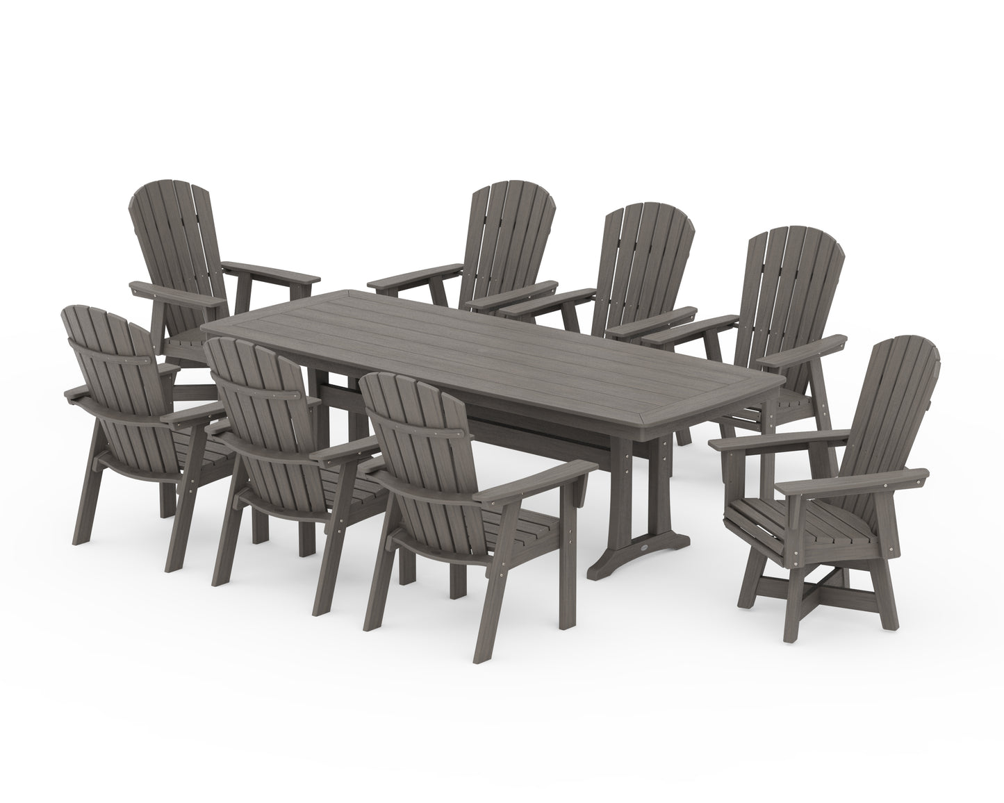 Nautical Curveback Adirondack Swivel 9-Piece Dining Set with Trestle Legs